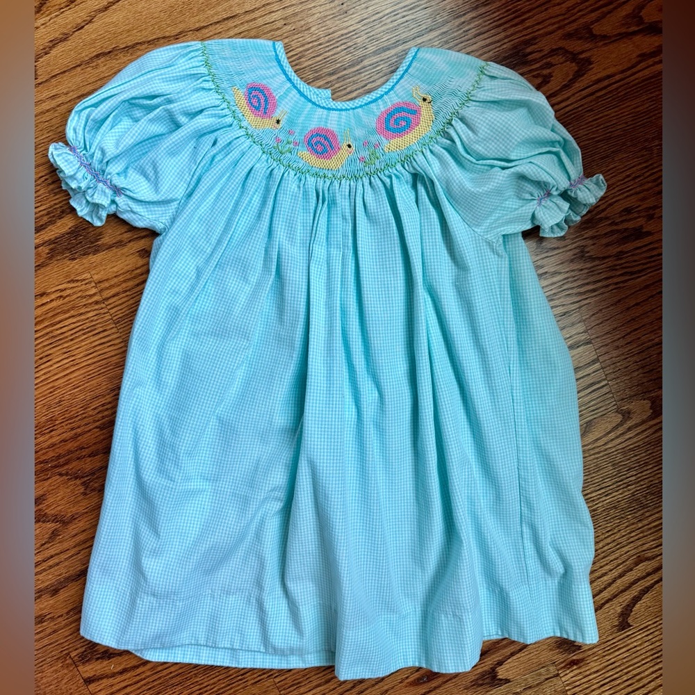 Smocked Snail Turquoise Snail Dress GUC 2t